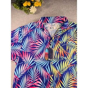 Uzzi NWT Amphibious Gear Aloha Hawaiian Shirt Mens L Royal Blue Palm Leaf HP95